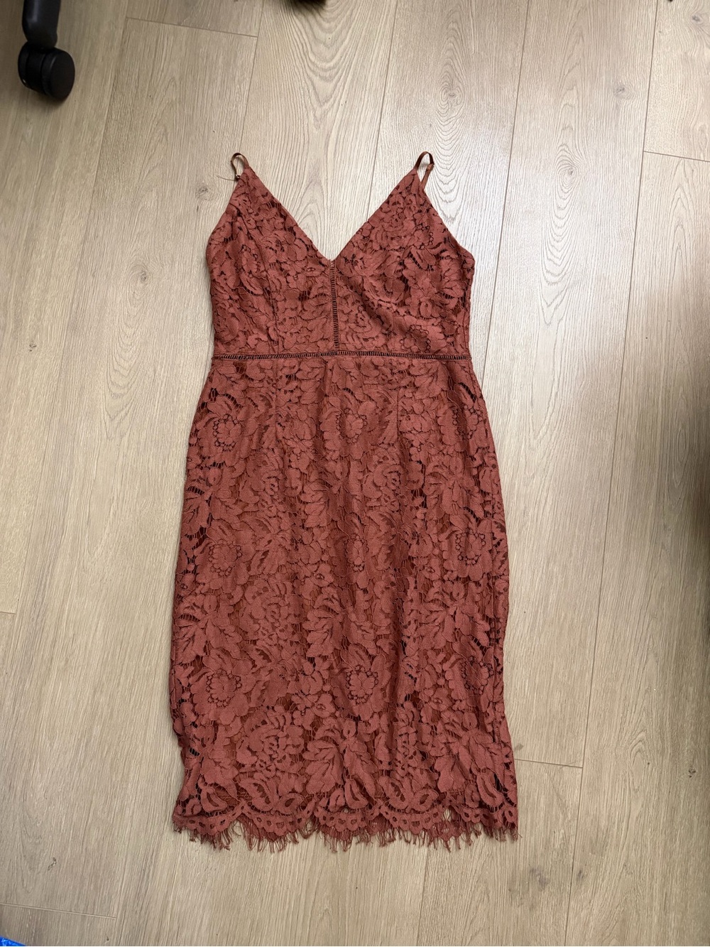 Astr Rust Lace Midi Dress with Spaghetti Straps